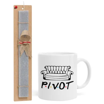 Friends Pivot, Πασχαλινή Λαμπάδα με Κούπα κεραμική (330ml) & κερί αρωματικό πλακέ (30cm) (ΓΚΡΙ)