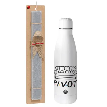 Friends Pivot, Easter Set, metallic stainless thermos bottle (500ml) & scented flat Easter candle (30cm) (GRAY)