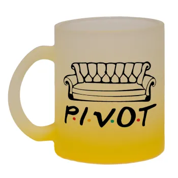 Friends Pivot, Κούπα γυάλινη δίχρωμη με βάση το κίτρινο ματ, 330ml