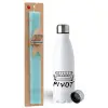 Easter Set, metallic stainless steel water bottle (750ml) & aromatic flat Easter candle (30cm) (TURQUOISE)