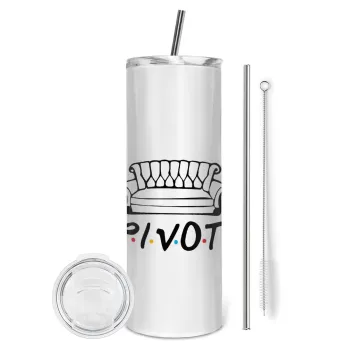 Friends Pivot, Tumbler ποτήρι θερμό από ανοξείδωτο ατσάλι 600ml, με μεταλλικό καλαμάκι & βούρτσα καθαρισμού