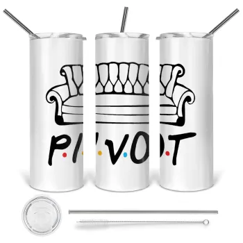 Friends Pivot, Tumbler ποτήρι θερμό από ανοξείδωτο ατσάλι 600ml, με μεταλλικό καλαμάκι & βούρτσα καθαρισμού