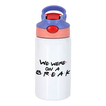 Friends we were on a break, Children's hot water bottle, stainless steel, with safety straw, pink/purple (350ml)