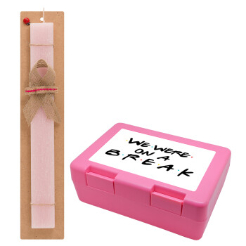 Friends we were on a break, Easter Set, children's snack container PINK & scented flat Easter candle (30cm) (PINK)
