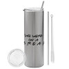 Tumbler stainless steel Silver 600ml, with metal straw & cleaning brush