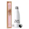 Easter Set, metallic stainless steel water bottle (750ml) & scented flat Easter candle (30cm) (PINK)