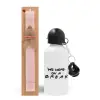 Easter Set, metallic aluminum bottle (500ml) & aromatic flat Easter candle (30cm) (PINK)