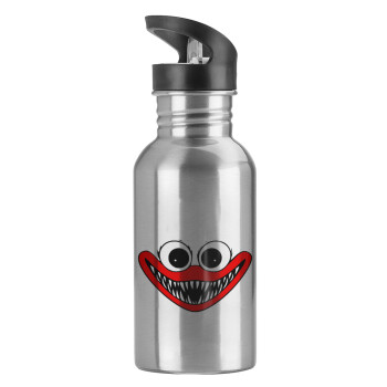 Huggy wuggy, Water bottle Silver with straw, stainless steel 600ml