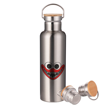 Huggy wuggy, Stainless steel Silver with wooden lid (bamboo), double wall, 750ml