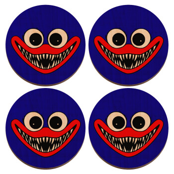 Huggy wuggy, ΣΕΤ x4 Σουβέρ ξύλινα στρογγυλά plywood (9cm)