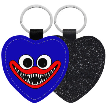 Huggy wuggy, Μπρελόκ PU δερμάτινο glitter καρδιά ΜΑΥΡΟ