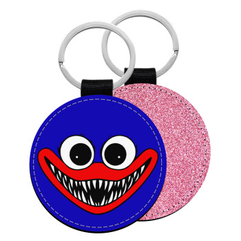 Huggy wuggy, Μπρελόκ Δερματίνη, στρογγυλό ΡΟΖ (5cm)