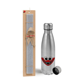 Huggy wuggy, Easter Set, metallic Inox water bottle (750ml) & aromatic flat Easter candle (30cm) (GRAY)