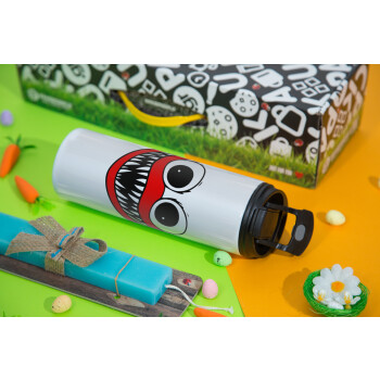 Huggy wuggy, Easter candle,Travel Tumbler 2 Lids, with metal straw & cleaning brush & aromatic flat candle (30cm) (BLUE)