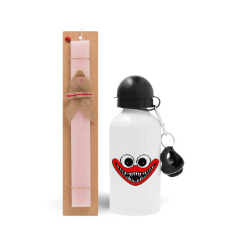 Huggy wuggy, Easter Set, metallic aluminum bottle (500ml) & aromatic flat Easter candle (30cm) (PINK)