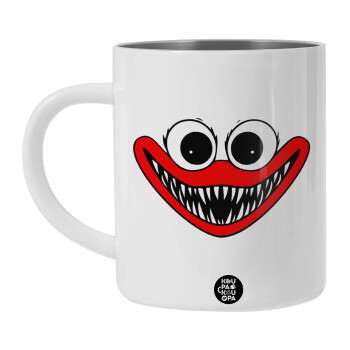 Huggy wuggy, Λευκή Ανοξείδωτη Μεταλλική Κούπα 450ml - Διπλού Τοιχώματος 