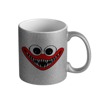 Huggy wuggy, Κούπα Ασημένια Glitter που γυαλίζει, κεραμική, 330ml