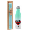 Easter Set, Metallic green/white thermos (Stainless steel), double-walled, 500ml & scented flat Easter candle (30cm) (TURQUOISE)
