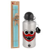 Easter Set, metallic silver aluminum water bottle (500ml) & scented flat Easter candle (30cm) (TURQUOISE)