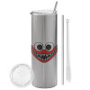 Tumbler stainless steel Silver 600ml, with metal straw & cleaning brush