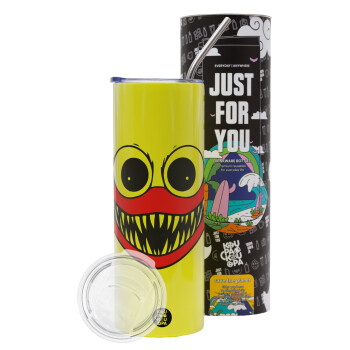 Huggy wuggy, Neon Yellow Travel Tumbler, with metal straw (Stainless steel 304 Food grade, BPA free, 600ml)