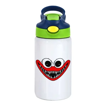 Huggy wuggy, Παιδικό παγούρι θερμό, ανοξείδωτο, με καλαμάκι ασφαλείας, πράσινο/μπλε (350ml)