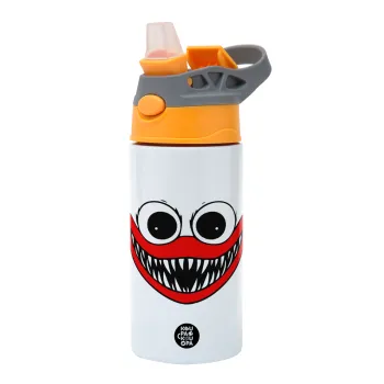 Huggy wuggy, Children's hot water bottle, stainless steel, with safety straw, Orange/Grey (360ml) BPA-FREE