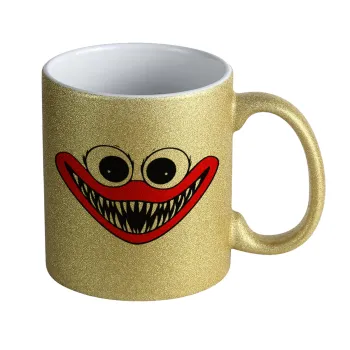 Huggy wuggy, Κούπα Χρυσή Glitter που γυαλίζει, κεραμική, 330ml