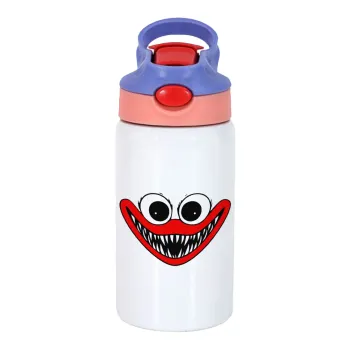 Huggy wuggy, Children's hot water bottle, stainless steel, with safety straw, pink/purple (350ml)