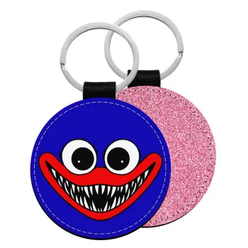 Huggy wuggy, Μπρελόκ Δερματίνη, στρογγυλό ΡΟΖ (5cm)