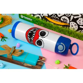 Huggy wuggy, Easter candle, Childrens hot water bottle, stainless steel, with safety straw, BLUE (500ml)