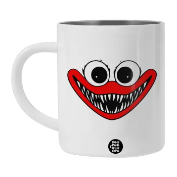 Huggy wuggy, Λευκή Ανοξείδωτη Μεταλλική Κούπα 450ml - Διπλού Τοιχώματος 