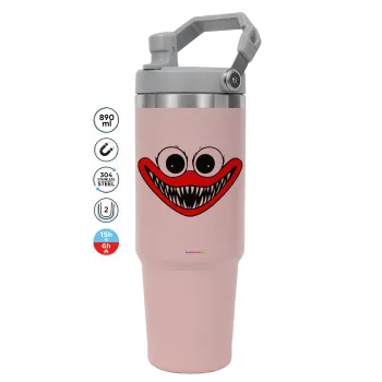 Huggy wuggy, ΡΟΖ χρώματος Θερμός Ανοξείδωτο 890ml (30oz) με χερούλι