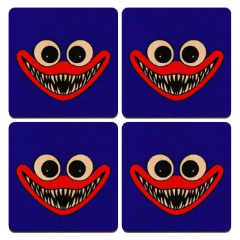 Huggy wuggy, ΣΕΤ x4 Σουβέρ ξύλινα τετράγωνα plywood (9cm)