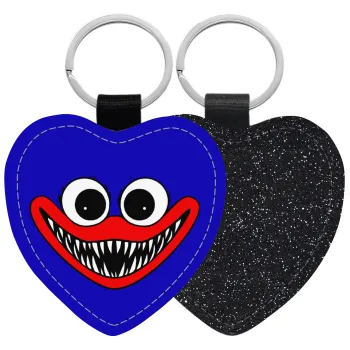 Huggy wuggy, Μπρελόκ PU δερμάτινο glitter καρδιά ΜΑΥΡΟ