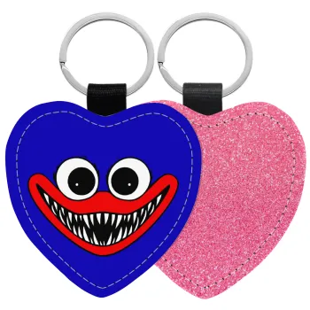 Huggy wuggy, Μπρελόκ PU δερμάτινο glitter καρδιά ΡΟΖ
