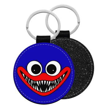 Huggy wuggy, Μπρελόκ Δερματίνη, στρογγυλό ΜΑΥΡΟ (5cm)