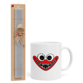 Huggy wuggy, Easter Set, Ceramic Cup (330ml) & Easter aromatic flat candle (30cm) (GRAY)