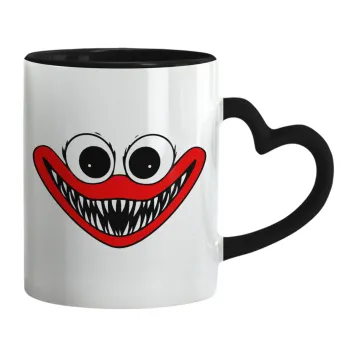 Huggy wuggy, Κούπα καρδιά χερούλι μαύρη, κεραμική, 330ml