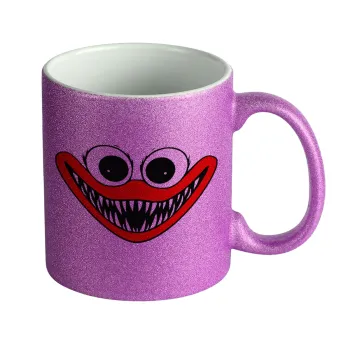 Huggy wuggy, Κούπα Μωβ Glitter που γυαλίζει, κεραμική, 330ml