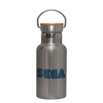 SEGA, Μεταλλικό παγούρι θερμός (Stainless steel) Ασημένιο με ξύλινο καπακι (bamboo), διπλού τοιχώματος, 350ml
