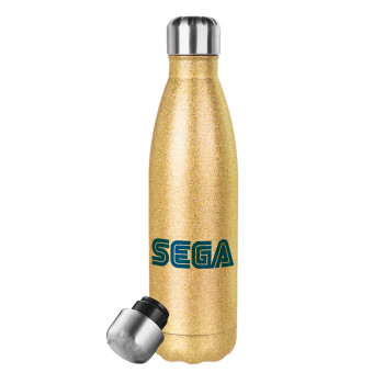 SEGA, Μεταλλικό παγούρι θερμός Glitter χρυσό (Stainless steel), διπλού τοιχώματος, 500ml