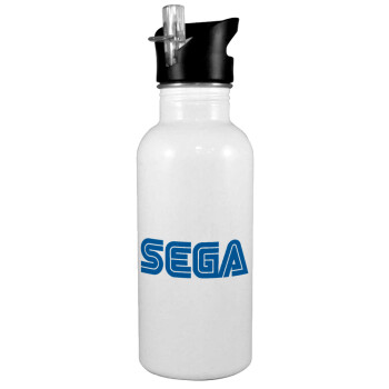 SEGA, White water bottle with straw, stainless steel 600ml