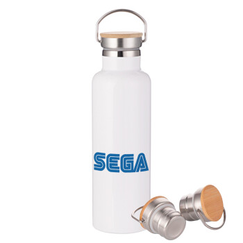 SEGA, Stainless steel White with wooden lid (bamboo), double wall, 750ml