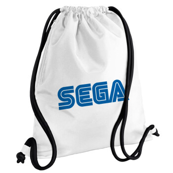 SEGA, Τσάντα πλάτης πουγκί GYMBAG λευκή, με τσέπη (40x48cm) & χονδρά κορδόνια