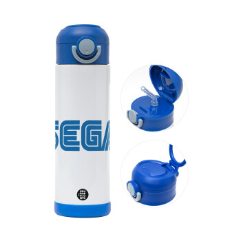 SEGA, Children's hot water bottle, stainless steel, with safety straw, BLUE (500ml)