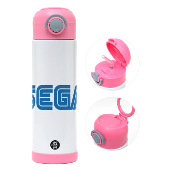 SEGA, Children's hot water bottle, stainless steel, with safety straw, PINK (500ml)
