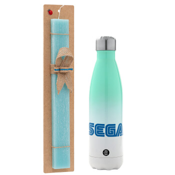 SEGA, Easter Set, Metallic green/white thermos (Stainless steel), double-walled, 500ml & scented flat Easter candle (30cm) (TURQUOISE)