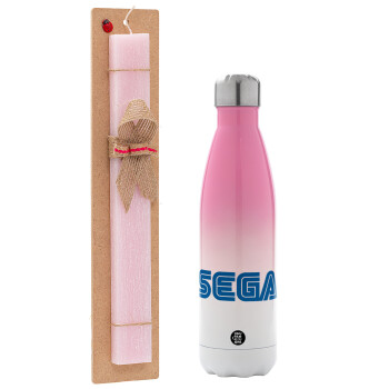 SEGA, Easter Set, Metallic pink/white (Stainless steel) thermos, double-walled, 500ml & aromatic flat Easter candle (30cm) (PINK)