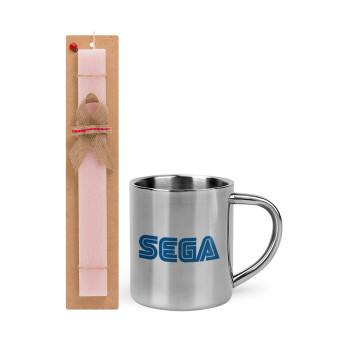 SEGA, Easter Set, metallic thermal cup (300ml) & aromatic flat Easter candle (30cm) (PINK)